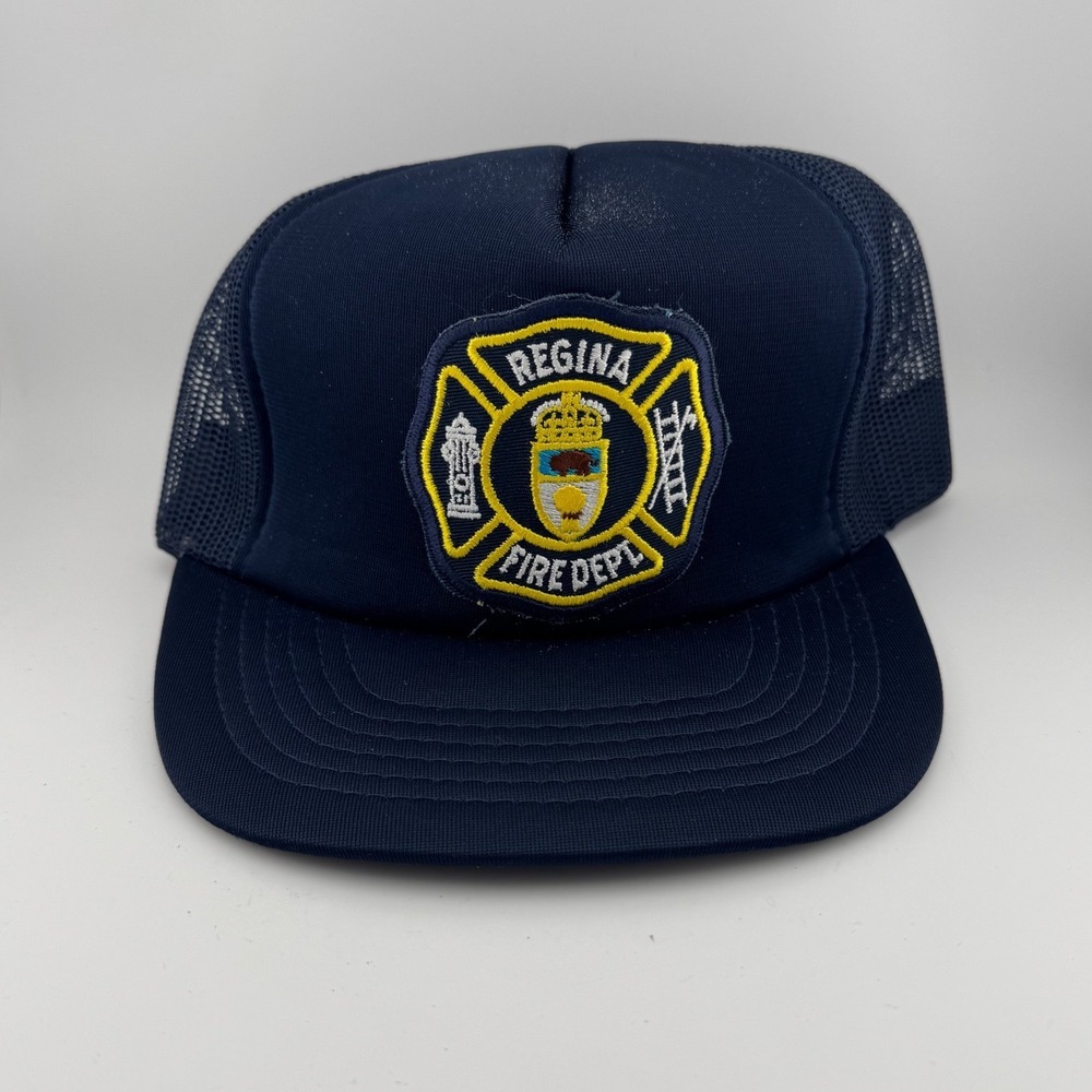 Vintage Regina Fire Dept. Vintage Patch‎ Trucker Hat OSFA Navy Blue Excellent